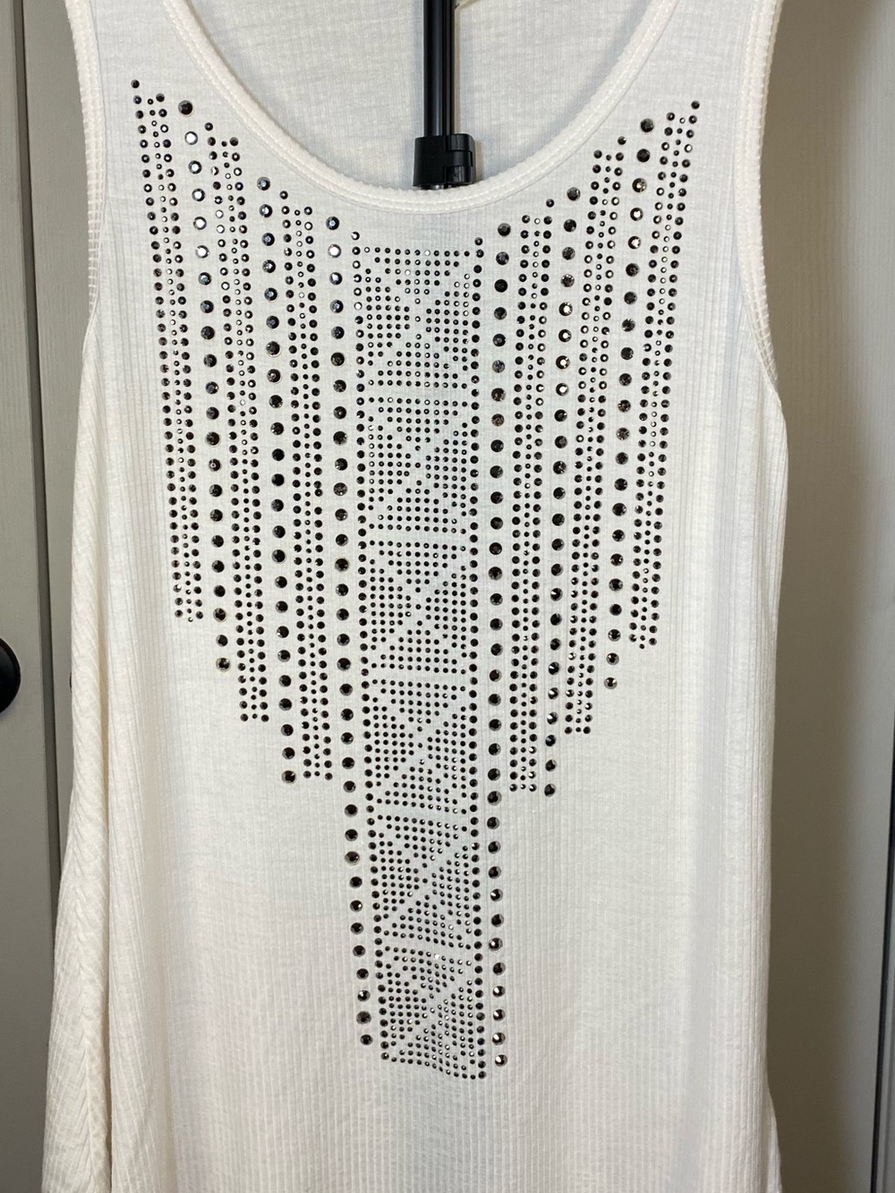 VOCAL USA White Rhinestone Studded Ribbed Tank Top Cami Y2K Western Boho